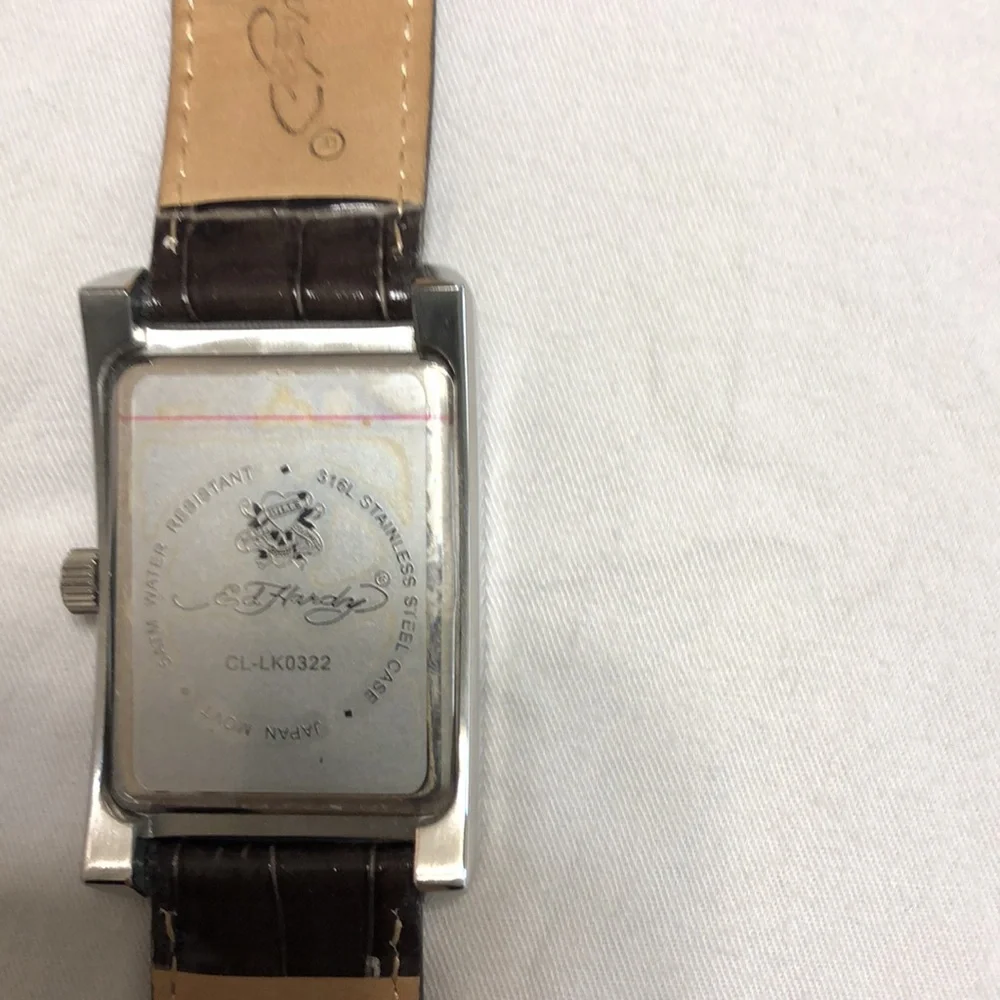 Ed Hardy leather watch with secondhand